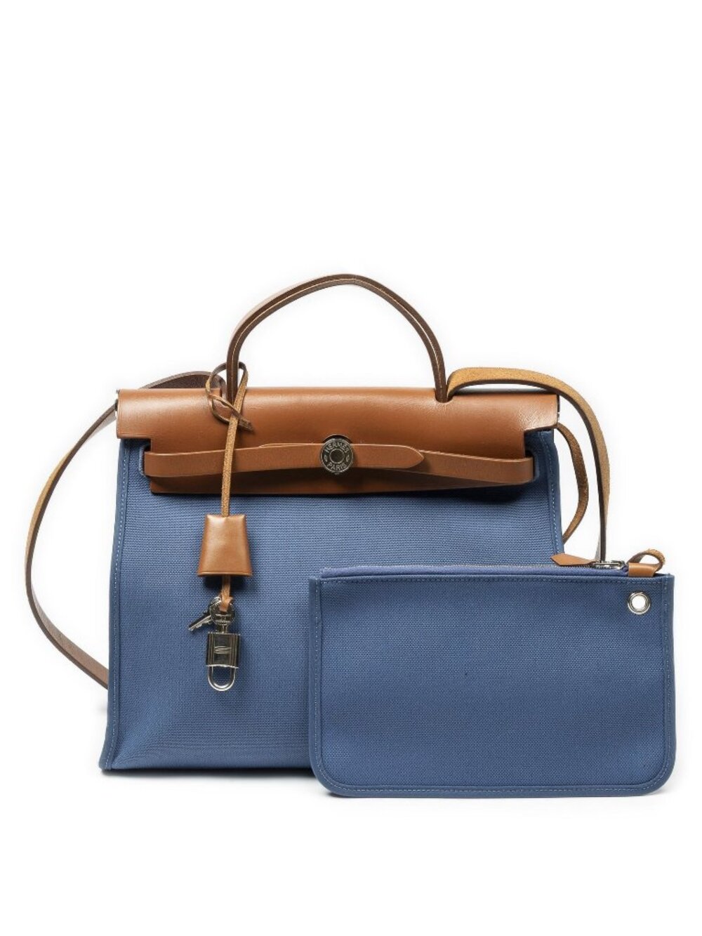 Hermes Herbag Zip Blue Zellige Natural Toile H Berlin Canvas Handbag